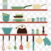 矢量手绘架子上的厨房用品-空若网 矢量手绘架子上的厨房用品-空若网