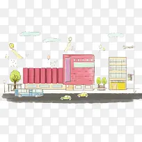 手绘公路及大楼图-空若网 手绘公路及大楼图-空若网