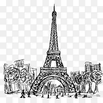 埃菲尔铁塔黑色手绘建筑-空若网 埃菲尔铁塔黑色手绘建筑-空若网