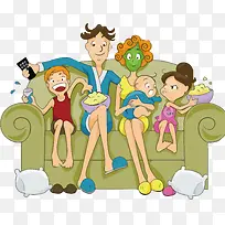 卡通欢乐一家人看电视矢量-空若网 卡通欢乐一家人看电视矢量-空若网