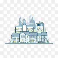 扁平线条蓝色房子-空若网 扁平线条蓝色房子-空若网