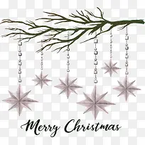 水彩圣诞节树枝星星挂饰-空若网 水彩圣诞节树枝星星挂饰-空若网
