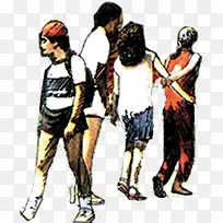 手绘水彩放学路上-空若网 手绘水彩放学路上-空若网