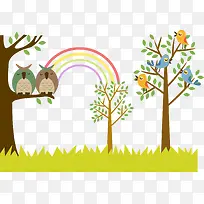 卡通装饰插图树与鸟-空若网 卡通装饰插图树与鸟-空若网