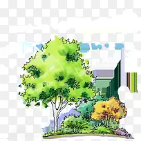 手绘城街道绿色大树-空若网 手绘城街道绿色大树-空若网