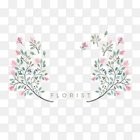 手绘对称花枝淡彩叶子-空若网 手绘对称花枝淡彩叶子-空若网